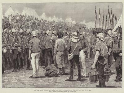 La guerre au Soudan, infanterie australienne (Nouvelle-Galles du Sud) entrant dans le camp à Souakim - Sidney Paget